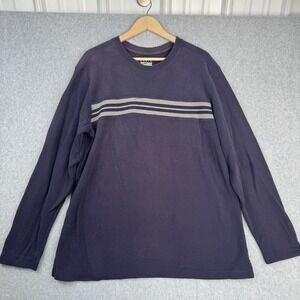 Y2K Long Sleeve Shirt Mens Large Blue‎ Chest Stripe Crew Cotton Basic Editions